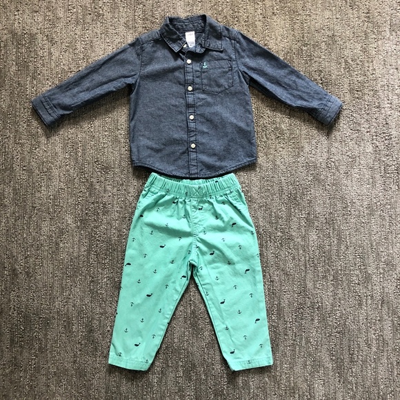 Toddler Outfit - Two Pieces - Sailor - Anchors - Whales - Size 24M - Carter's - Picture 1 of 4